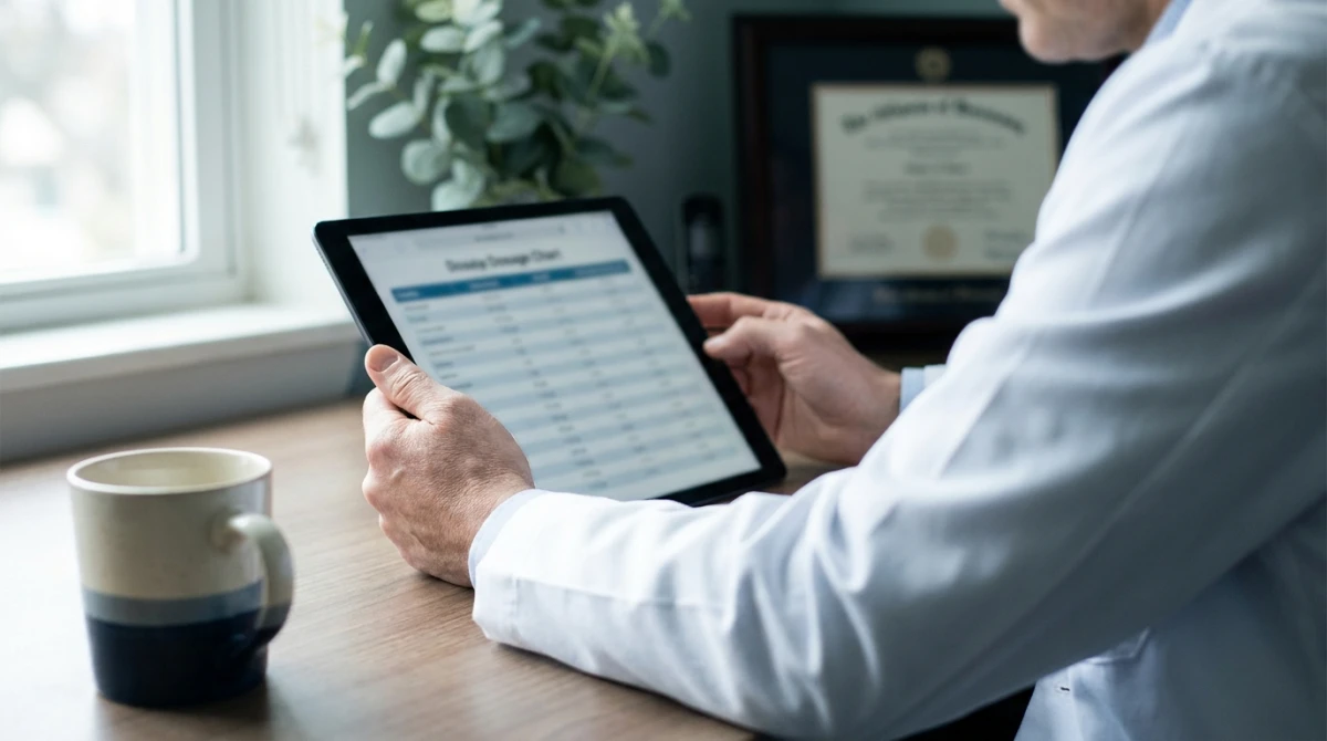 Physician reviewing a patient's GLP-1 dosage and monitoring plan
